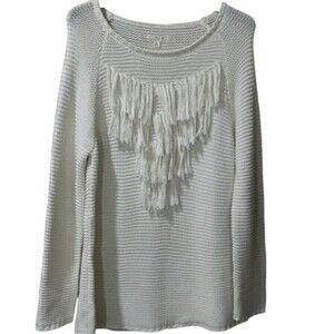 Knot Sisters Revolve Lady Fox White Fringe Chunky Knit Sweater LG